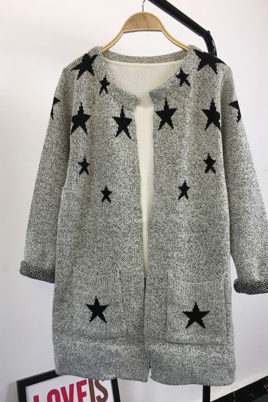 Long Sleeves Print Scoop Regular Cardigan