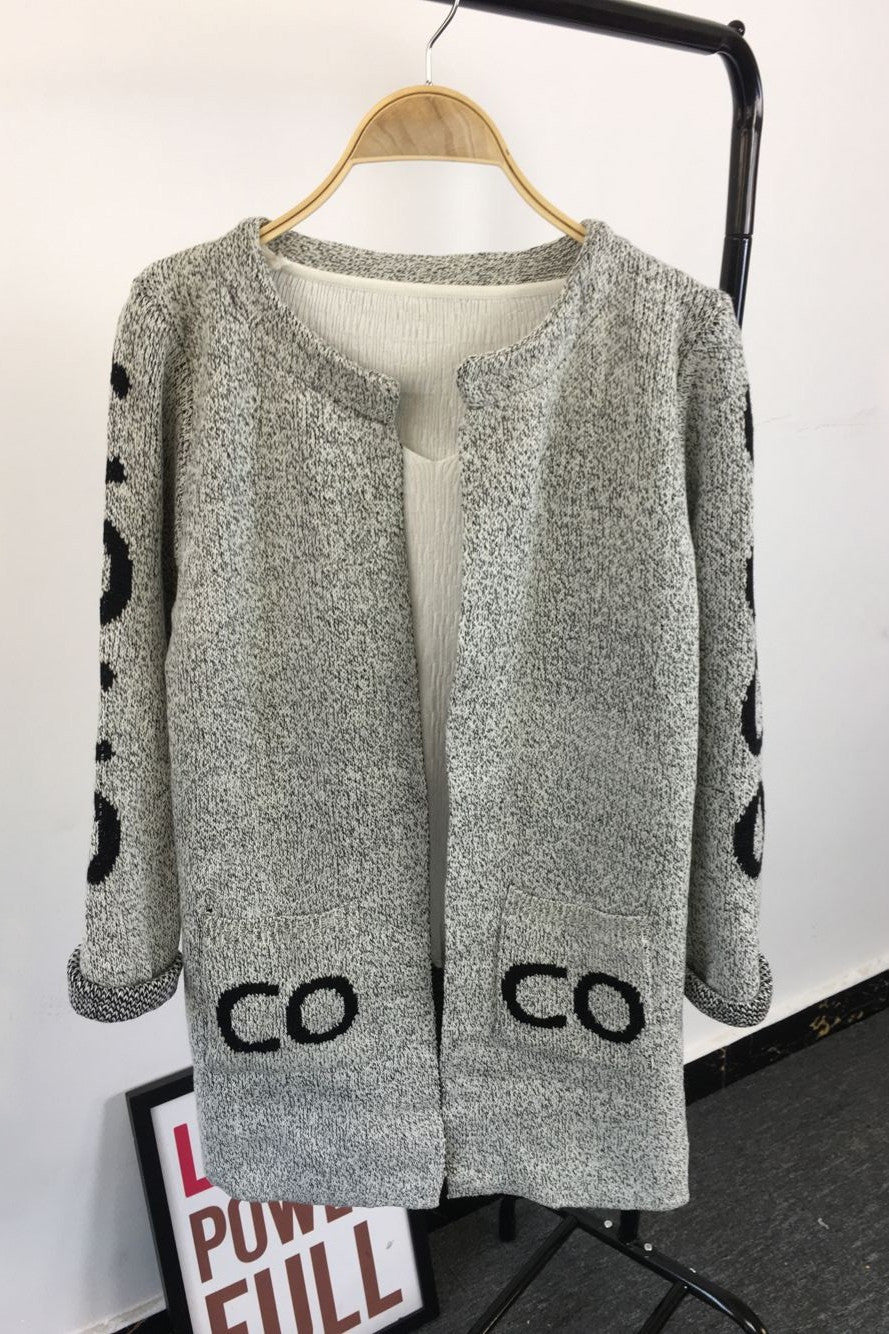 Long Sleeves Print Scoop Regular Cardigan
