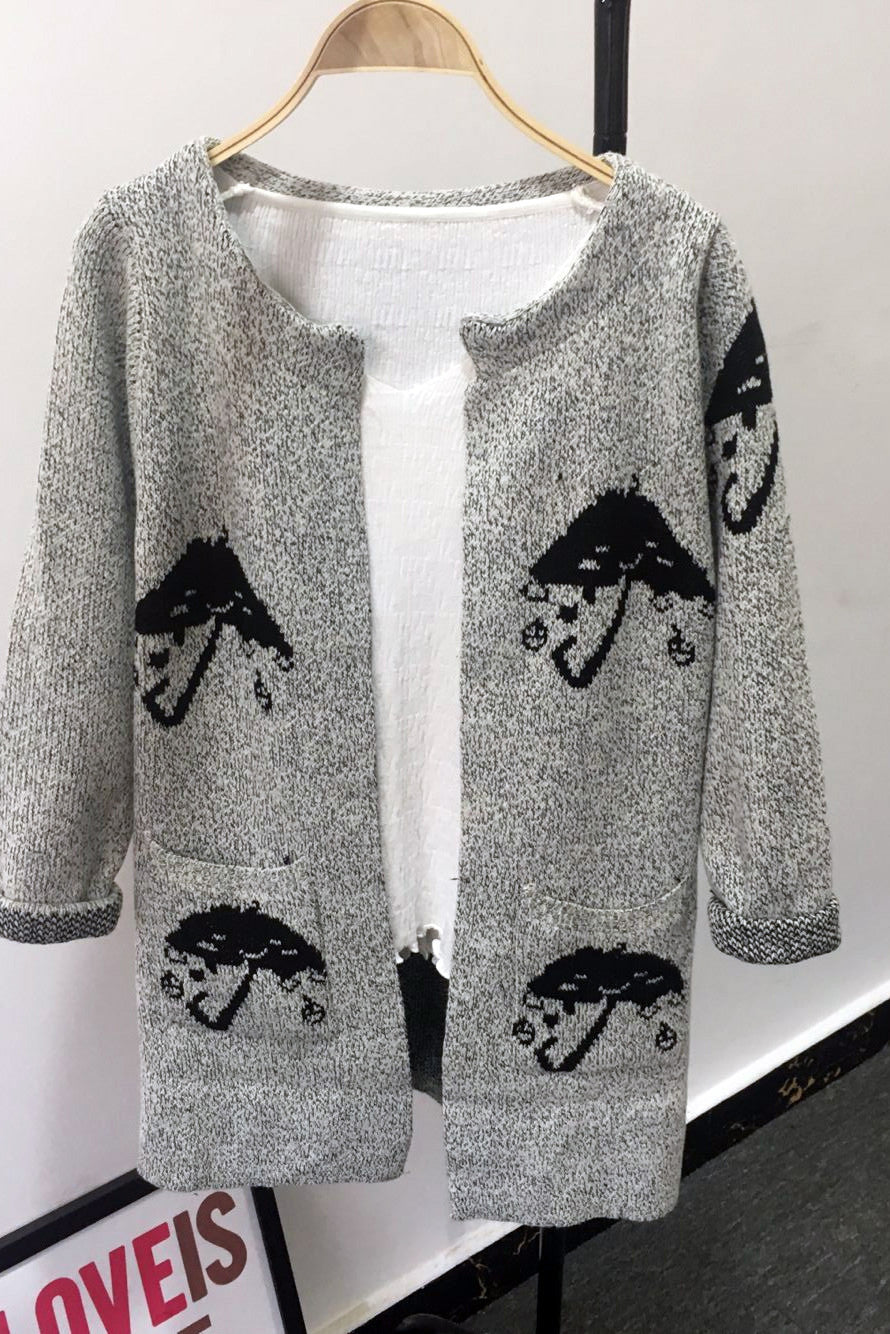 Long Sleeves Print Scoop Regular Cardigan