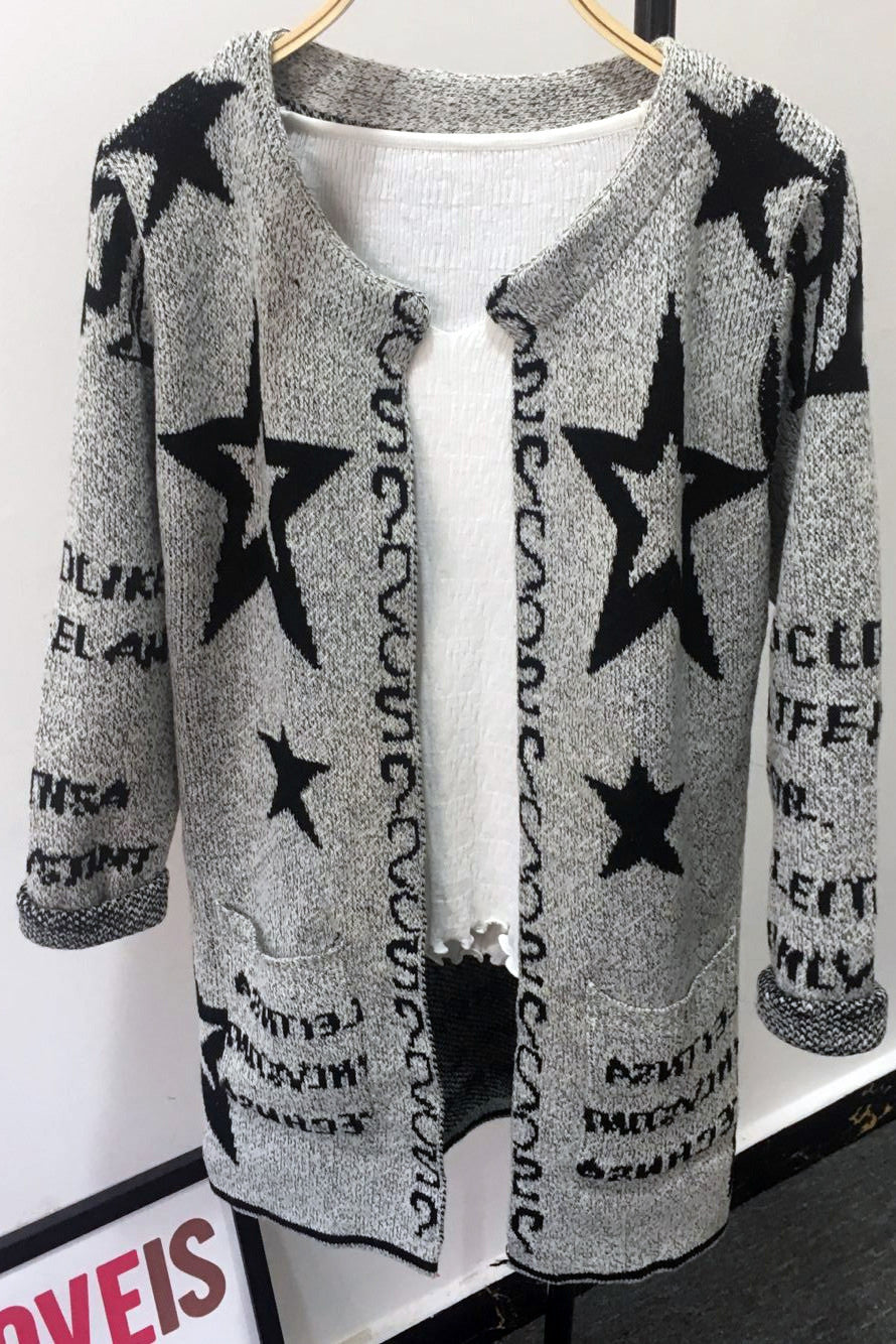 Long Sleeves Print Scoop Regular Cardigan