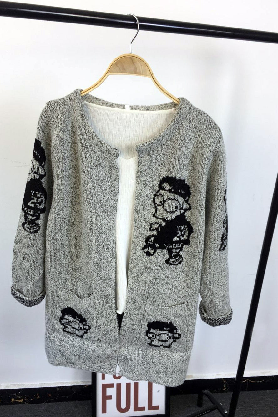 Long Sleeves Print Scoop Regular Cardigan