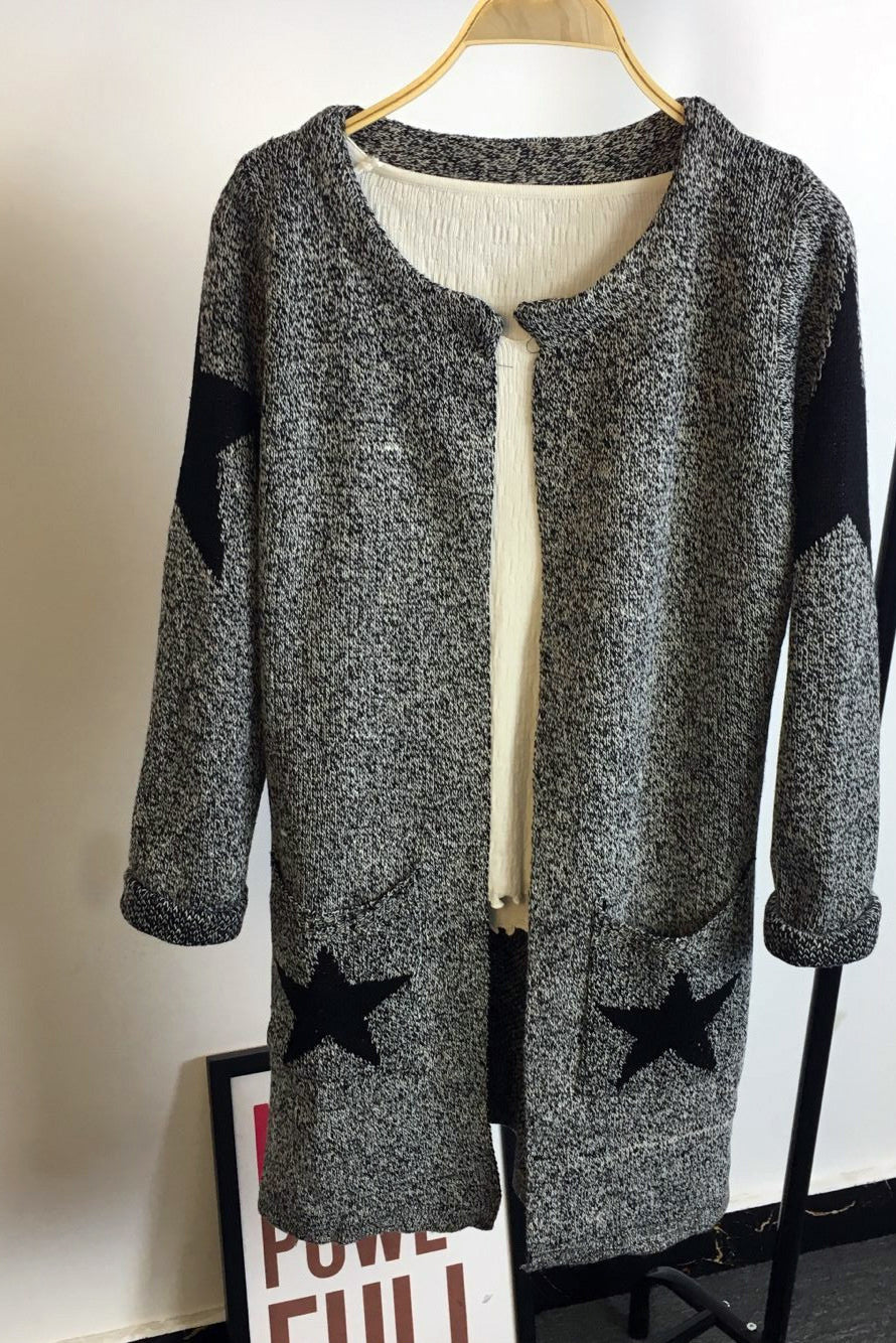 Long Sleeves Print Scoop Regular Cardigan
