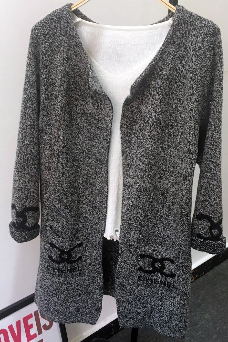 Long Sleeves Print Scoop Regular Cardigan