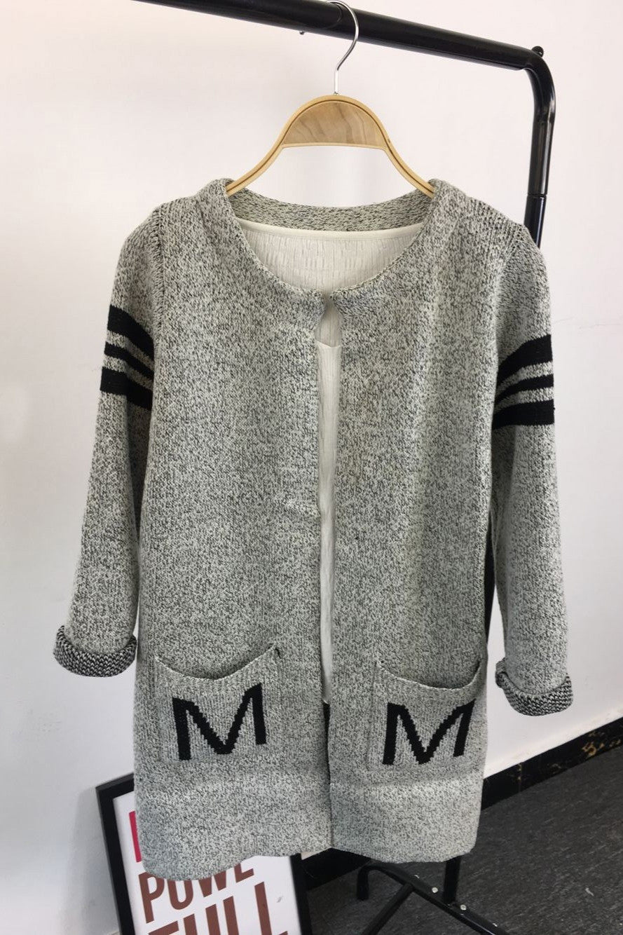 Long Sleeves Print Scoop Regular Cardigan