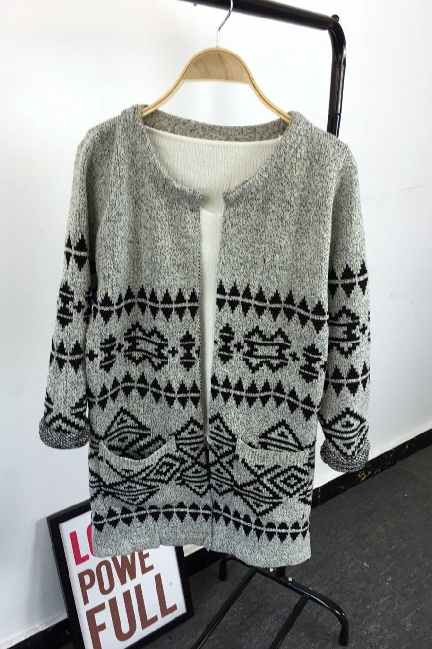 Long Sleeves Print Scoop Regular Cardigan