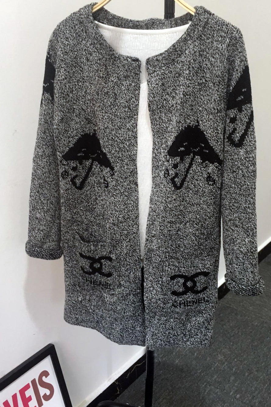 Long Sleeves Print Scoop Regular Cardigan