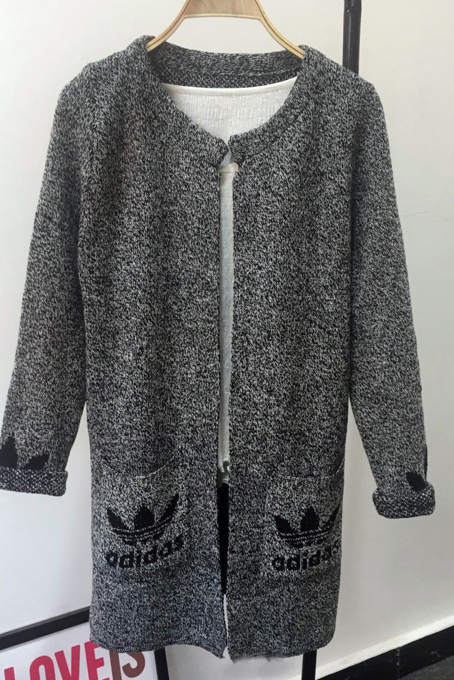 Long Sleeves Print Scoop Regular Cardigan