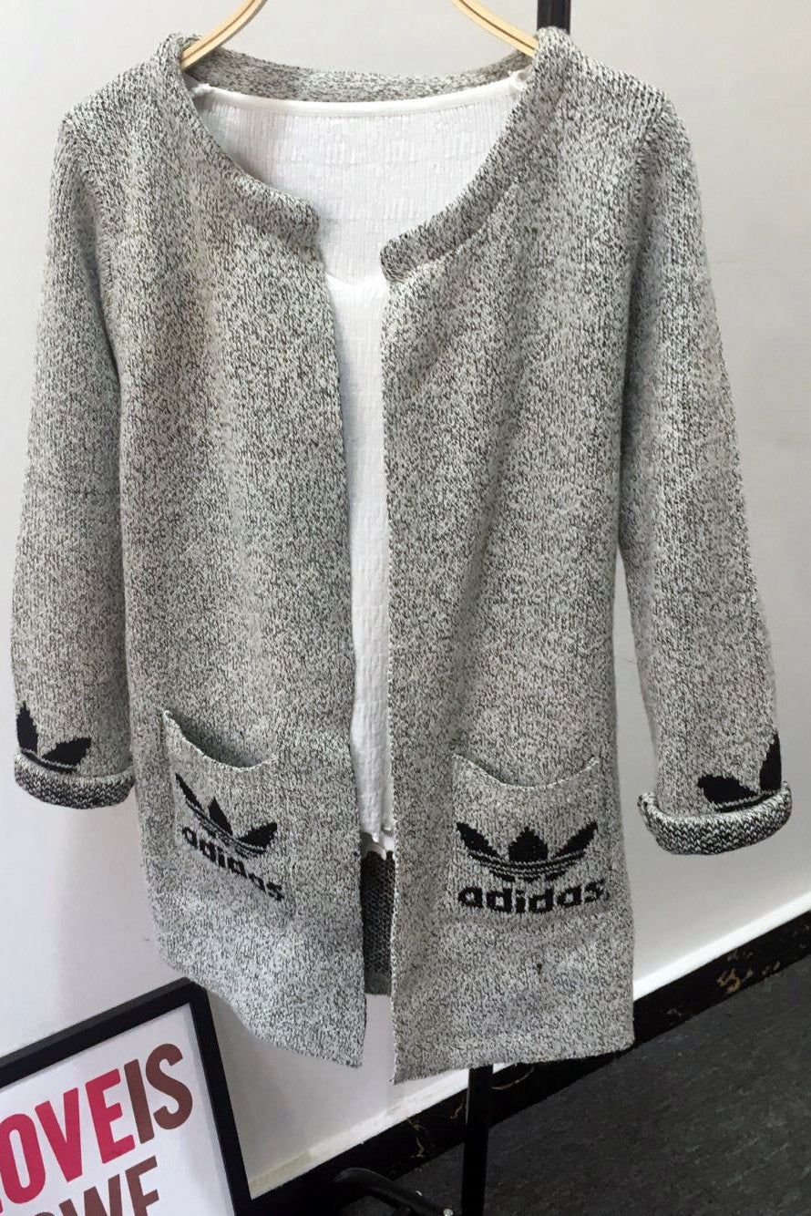 Long Sleeves Print Scoop Regular Cardigan