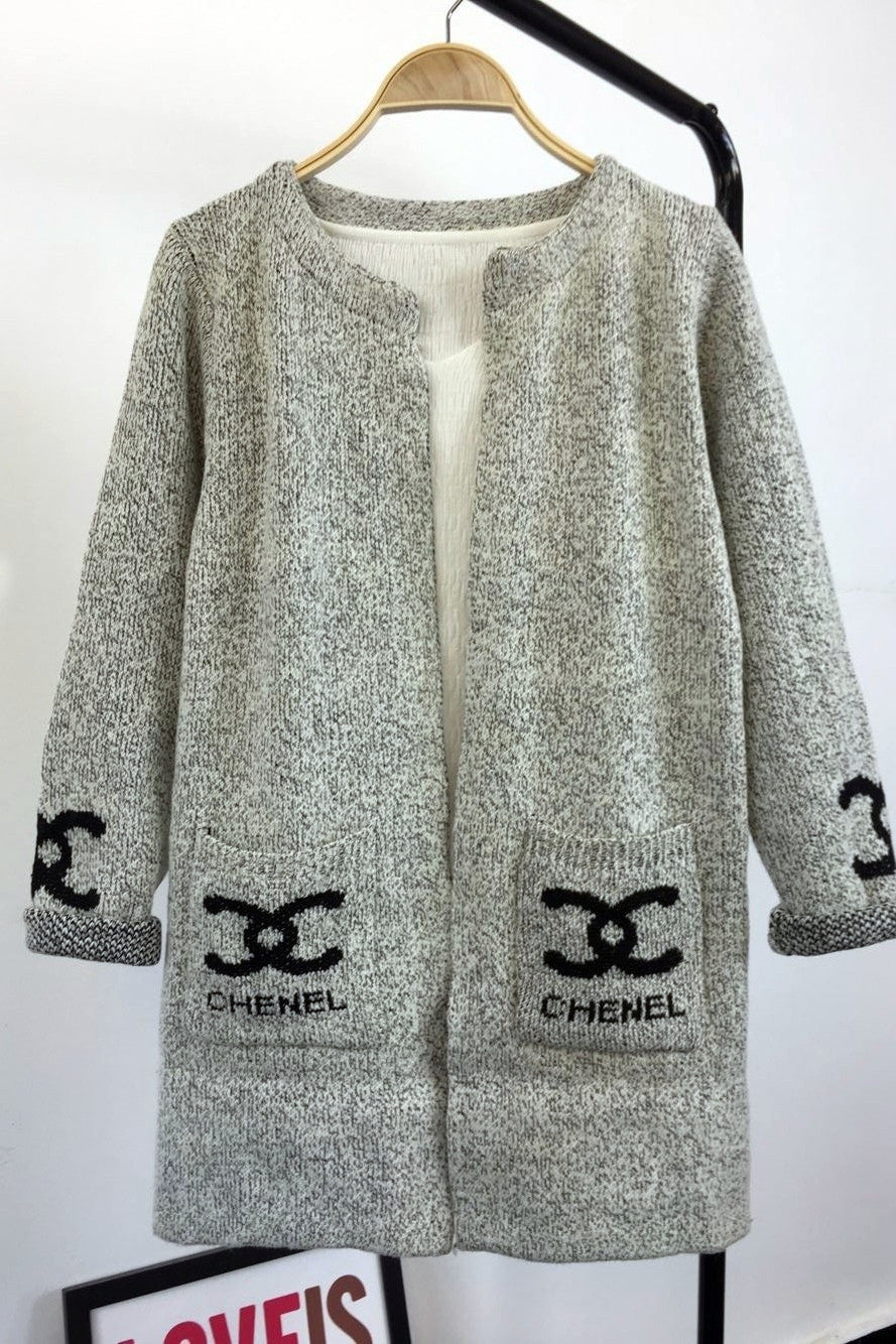 Long Sleeves Print Scoop Regular Cardigan