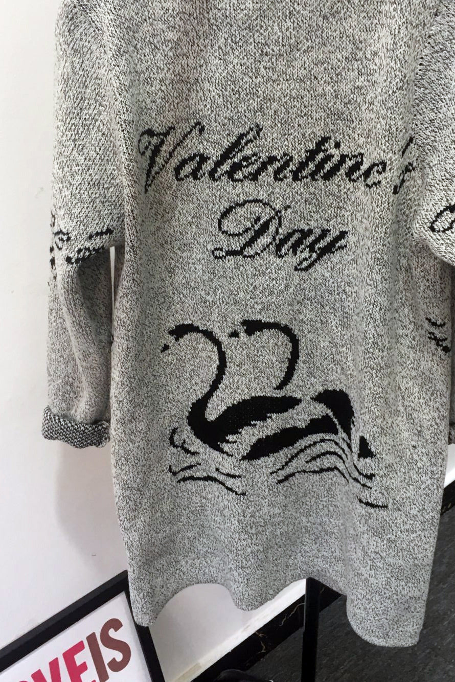 Long Sleeves Print Scoop Regular Cardigan