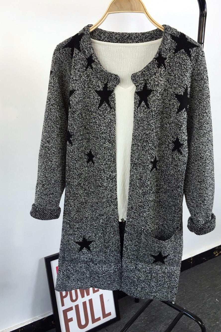 Long Sleeves Print Scoop Regular Cardigan