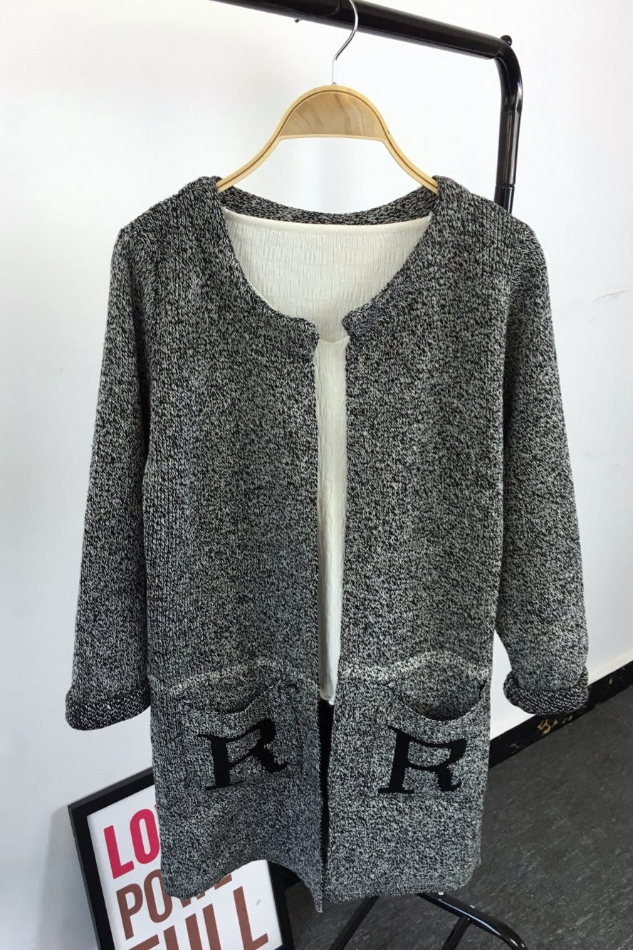 Long Sleeves Print Scoop Regular Cardigan