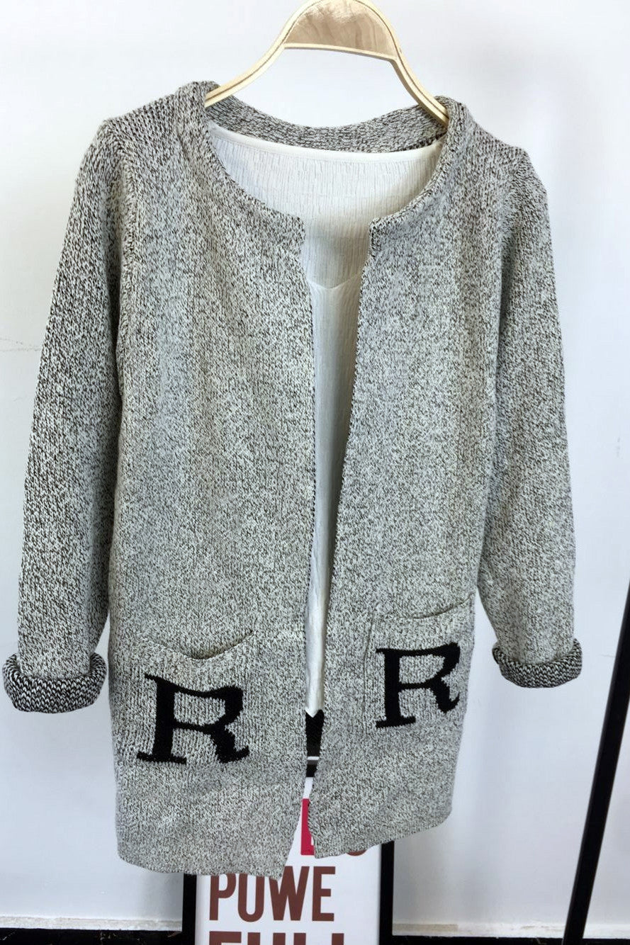 Long Sleeves Print Scoop Regular Cardigan