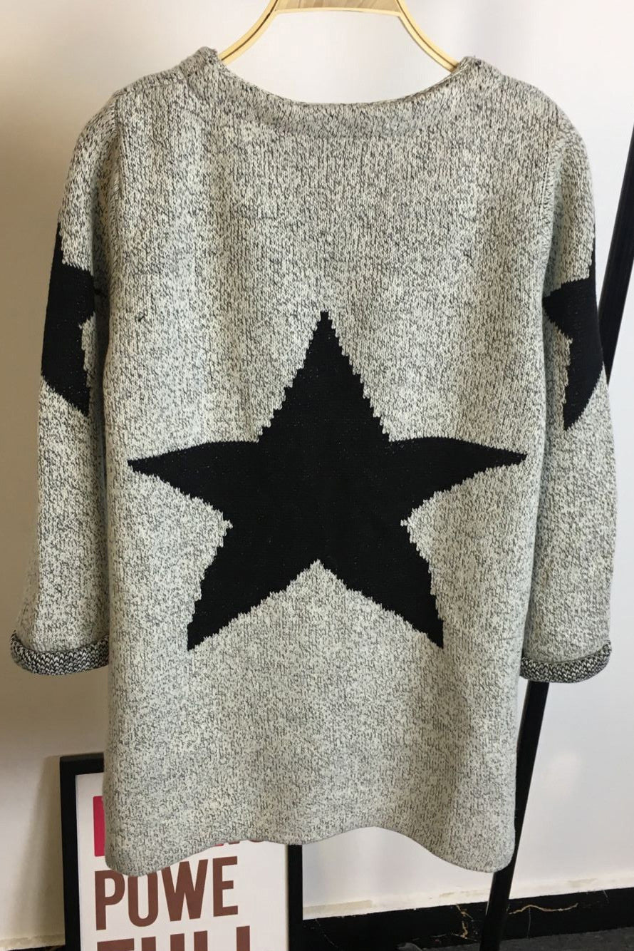 Long Sleeves Print Scoop Regular Cardigan