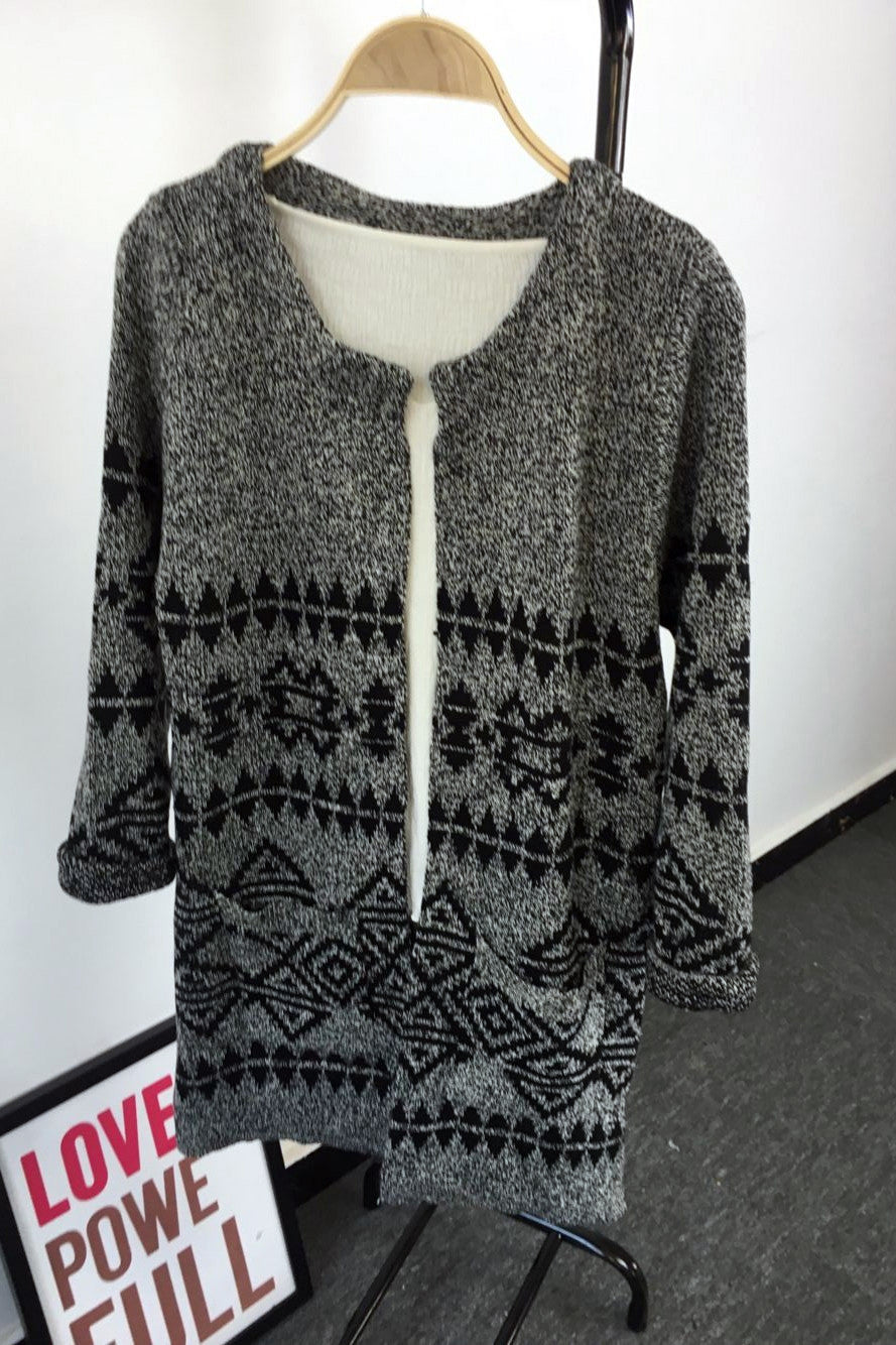 Long Sleeves Print Scoop Regular Cardigan