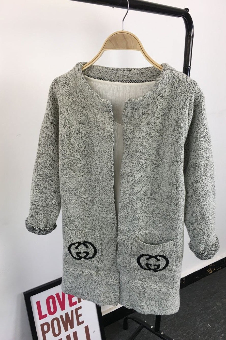 Long Sleeves Print Scoop Regular Cardigan