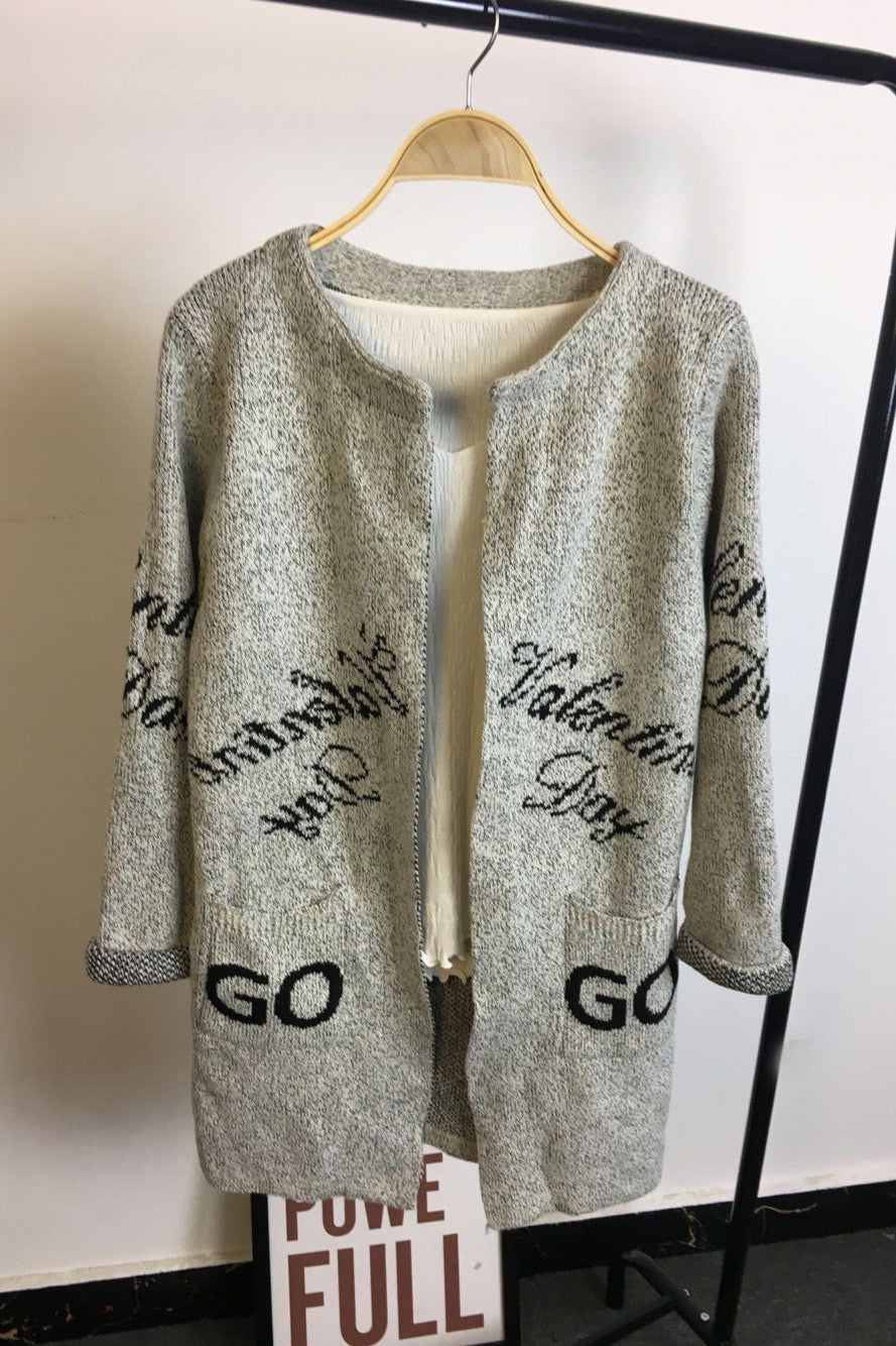 Long Sleeves Print Scoop Regular Cardigan