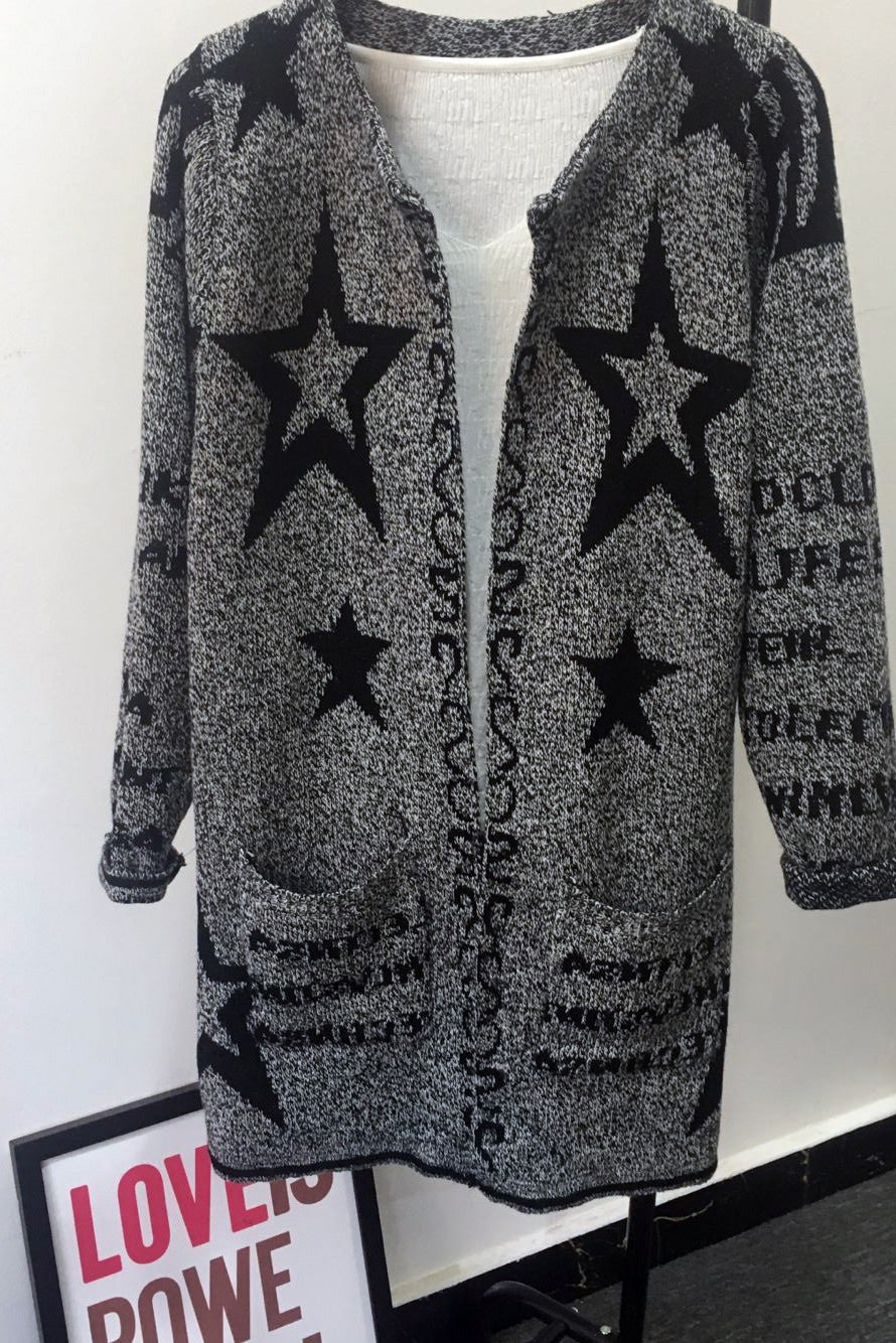 Long Sleeves Print Scoop Regular Cardigan