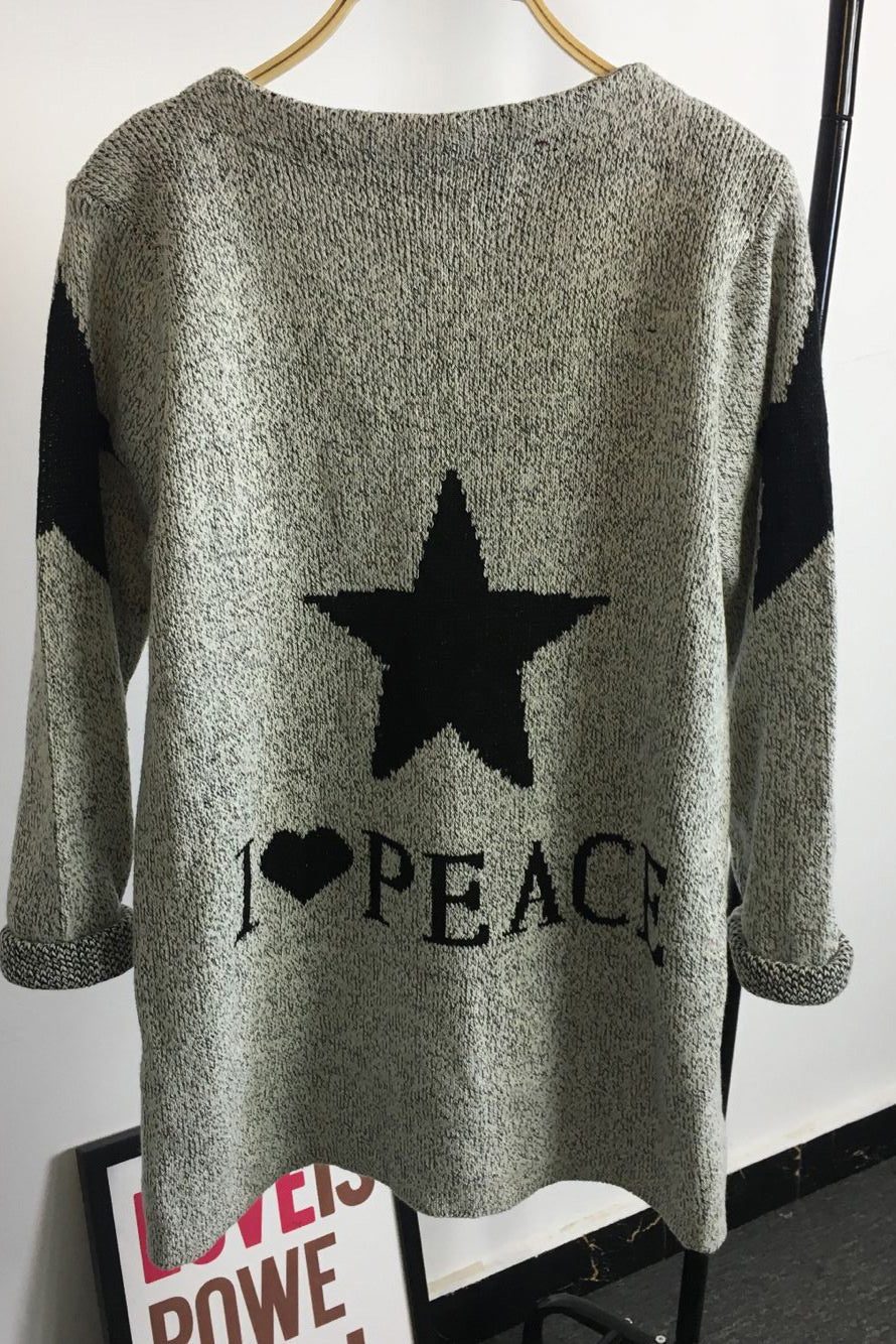 Long Sleeves Print Scoop Regular Cardigan