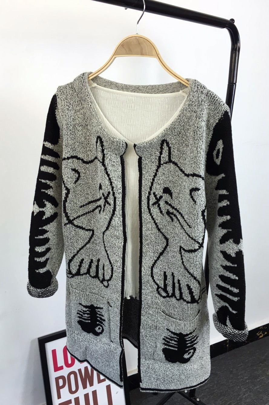 Long Sleeves Print Scoop Regular Cardigan