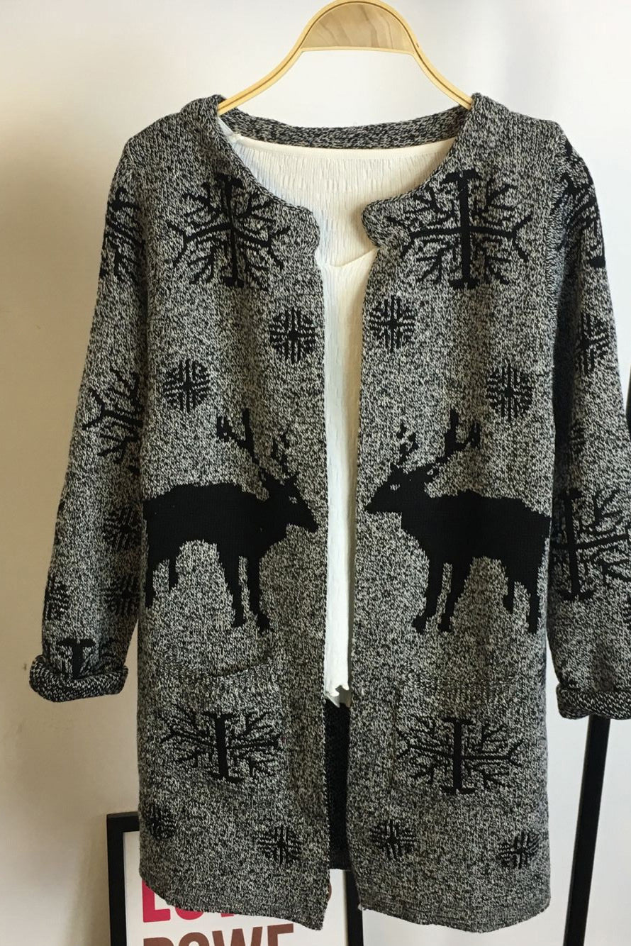 Long Sleeves Print Scoop Regular Cardigan