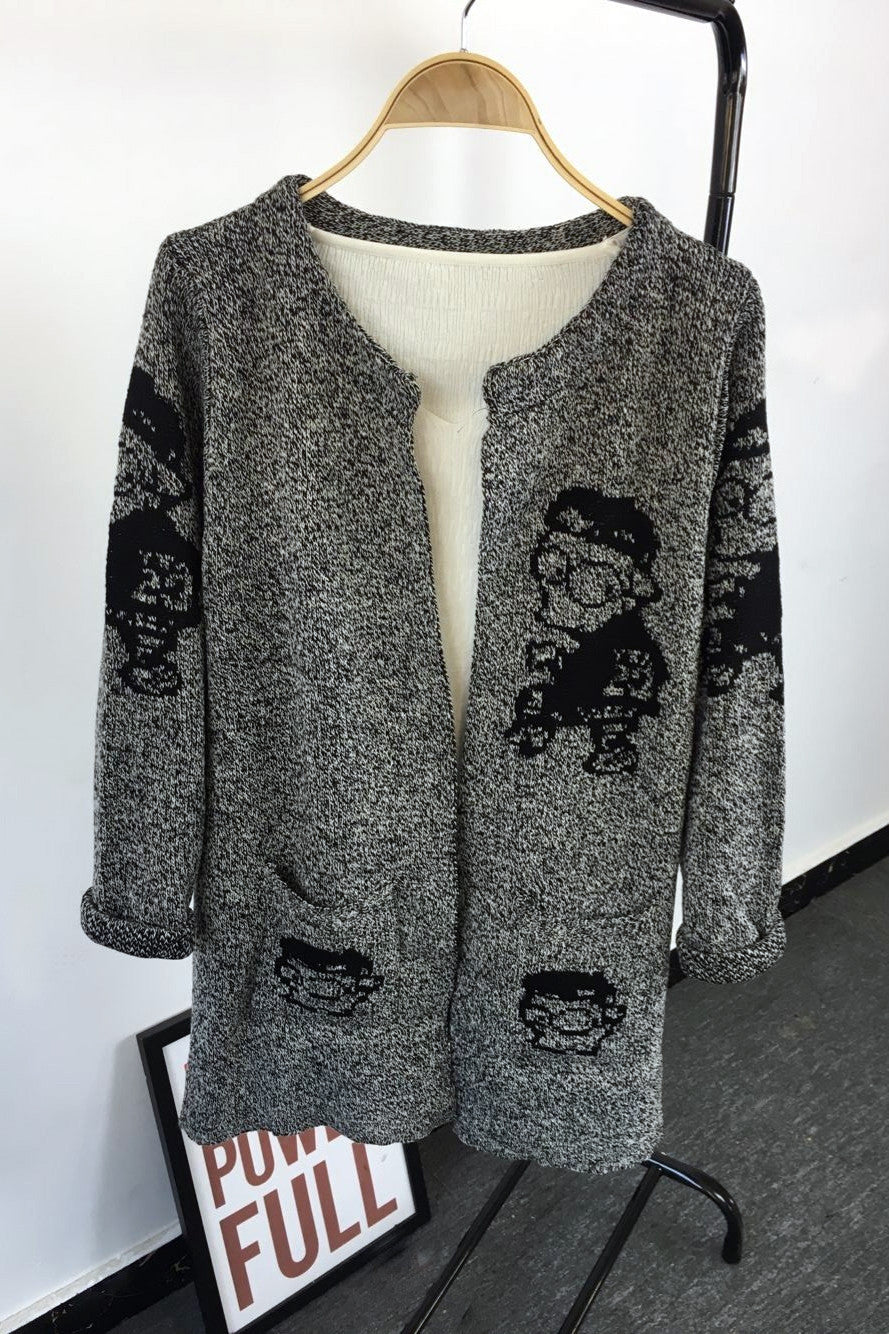 Long Sleeves Print Scoop Regular Cardigan