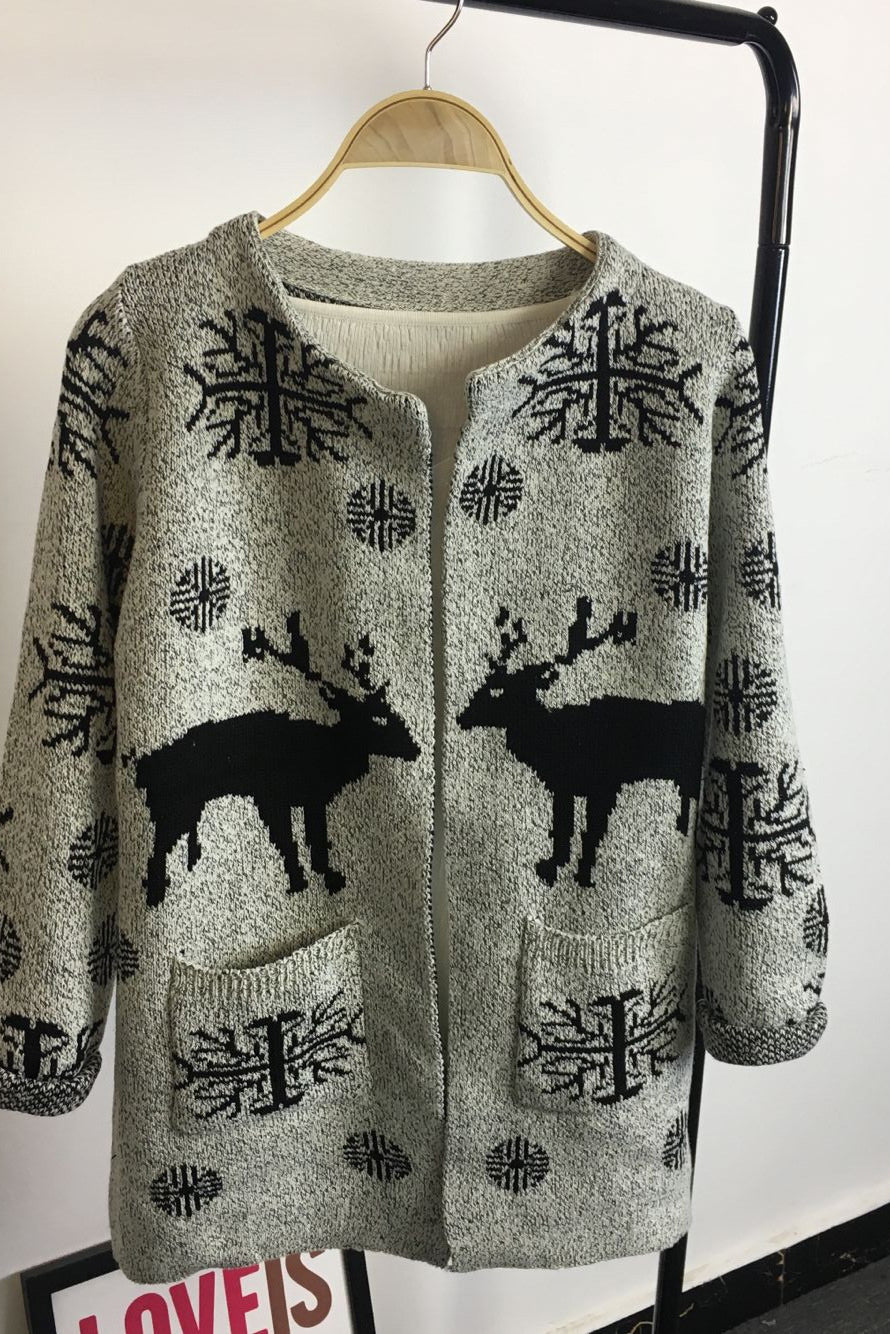 Long Sleeves Print Scoop Regular Cardigan