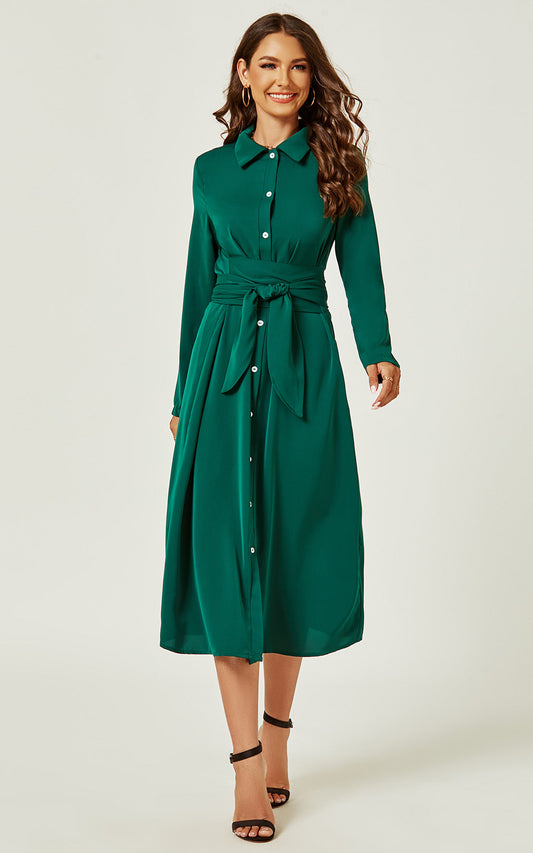 Shirt Midi Wrap Dress In Green