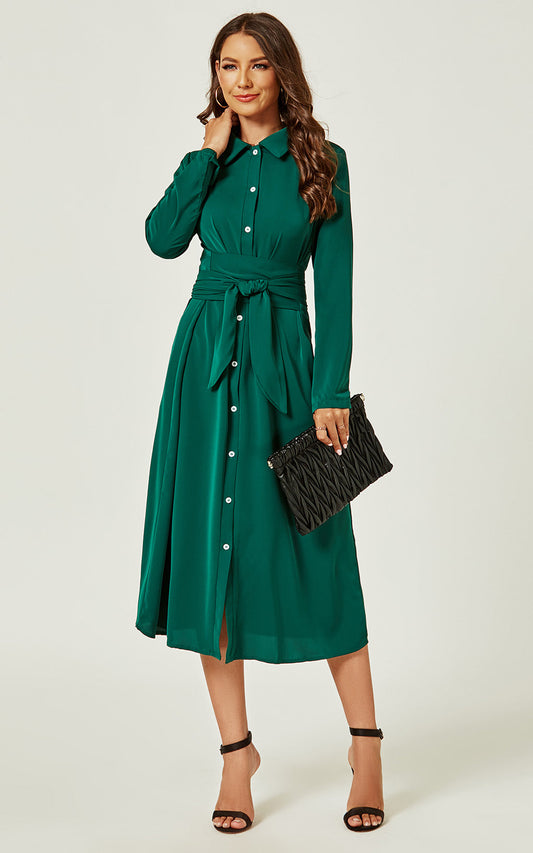 Shirt Midi Wrap Dress In Green