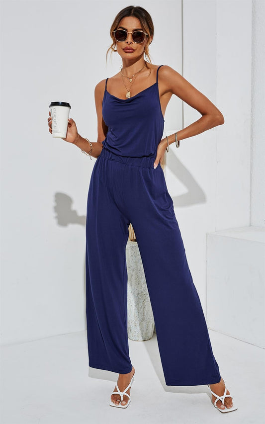 Strappy Jersey Culotte Jumpsuit In Navy