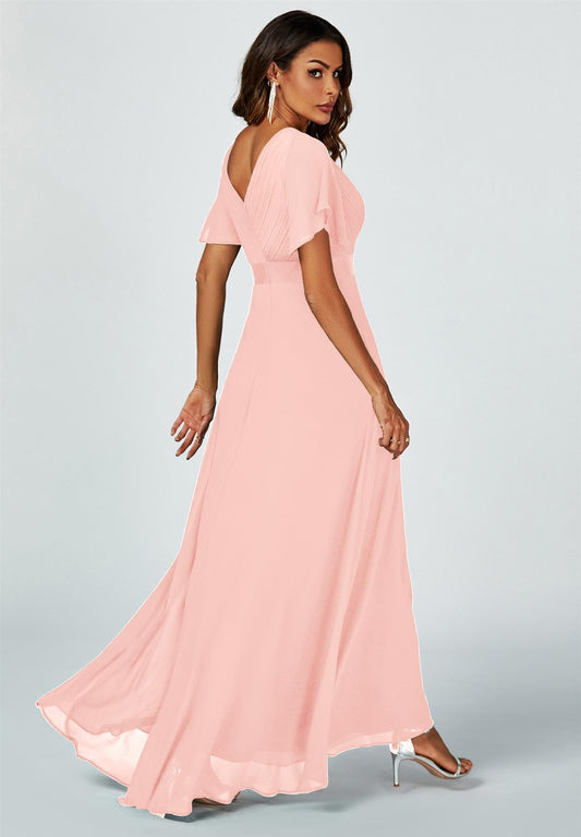 Angel Sleeves Empire Waist Bridesmaid Dress In Pink