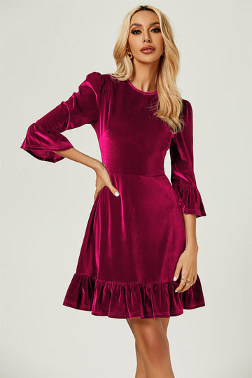 Velvet Frill Detail Mini Dress In Violet