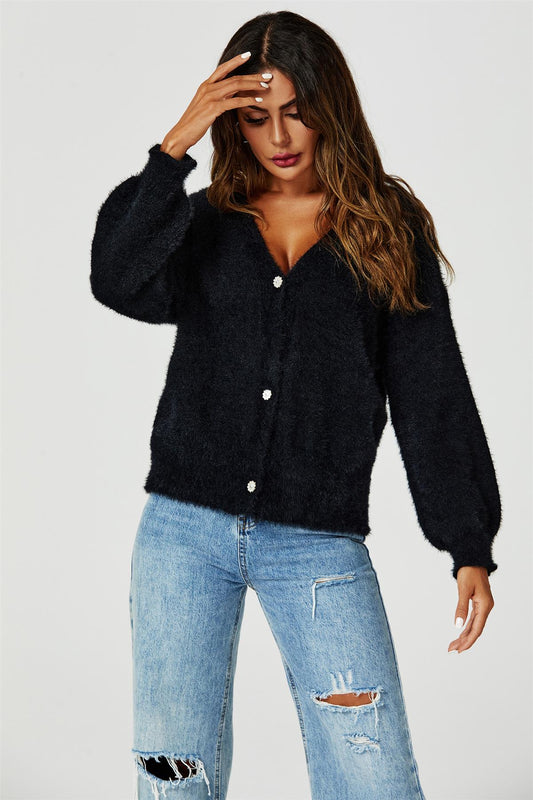 Relaxed Cozy Soft Cardigan In Black