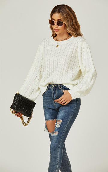 Chunky Open Tie Jumper Top In Cream