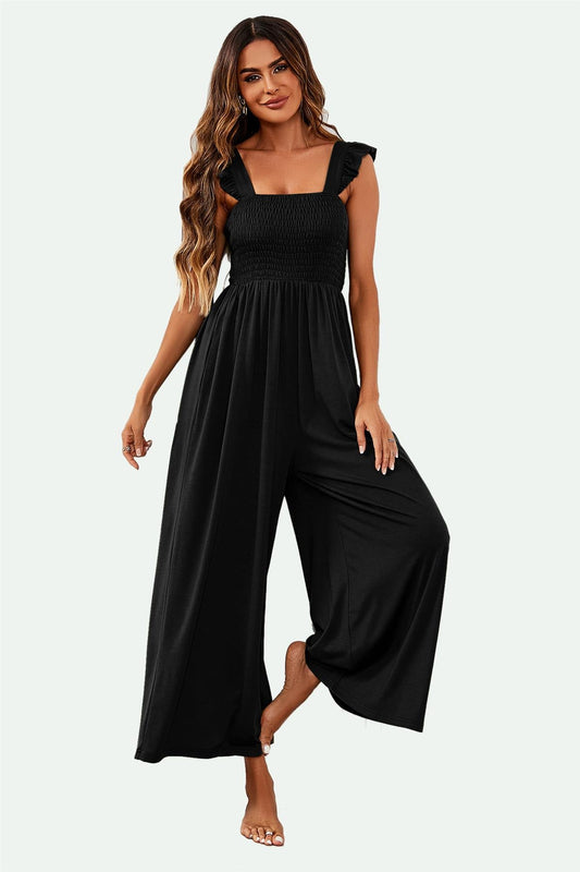 Frill Detail Strappy Jumpsuit In Black