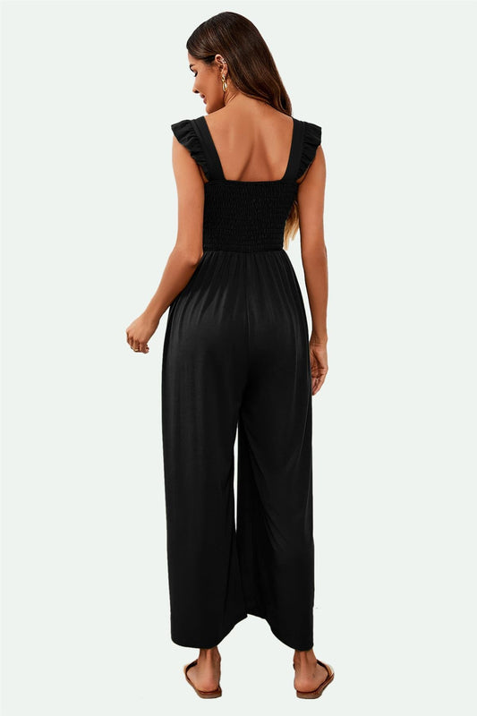 Frill Detail Strappy Jumpsuit In Black