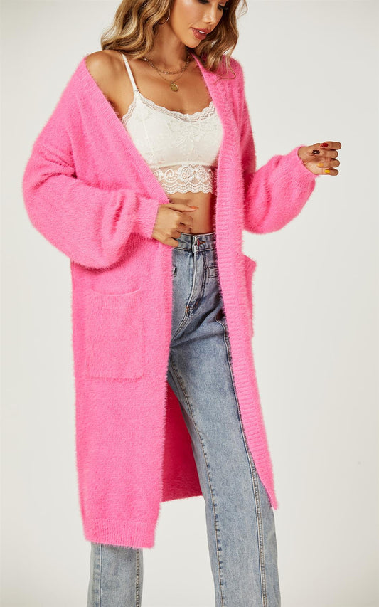 Relaxed Cozy Soft Cardigan In Fuchsia Pink