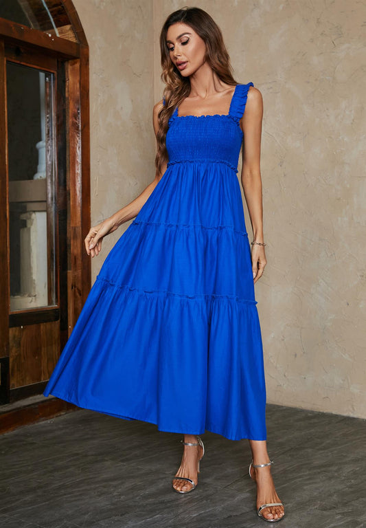 Hem Detail Tiered Maxi Dress In Blue