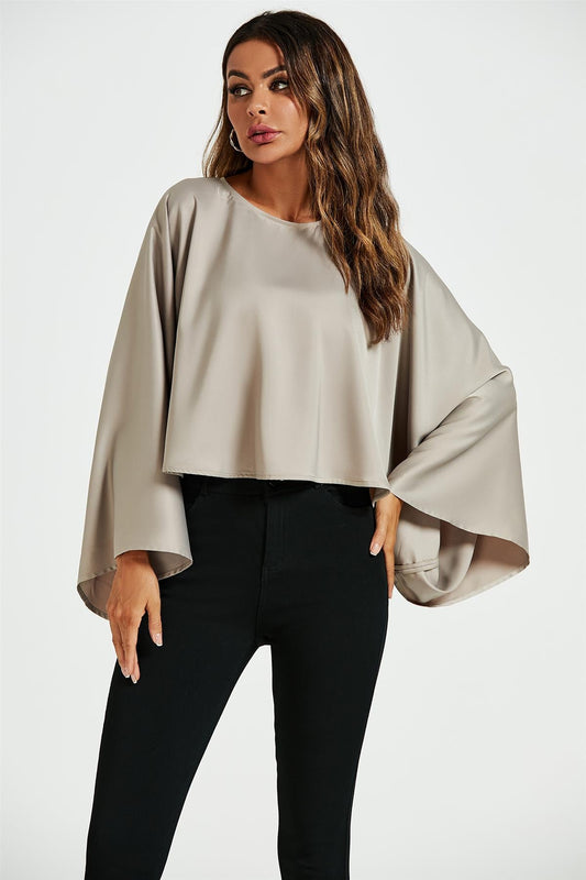 Satin Loose-Fit Crop Top In Mink