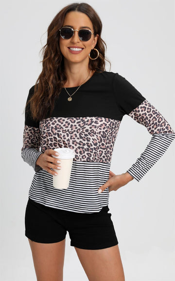 Animal Print & Classic White Striped Top In Black Block