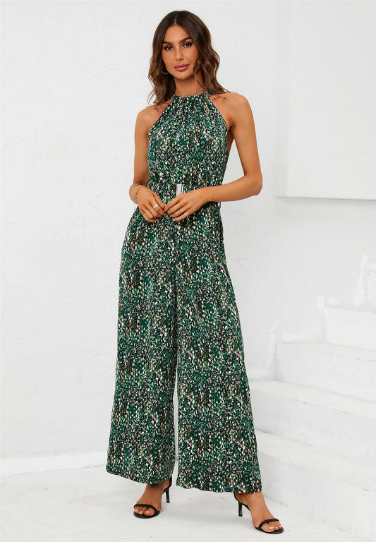 Multi Colour Halterneck  Jumpsuit In Green