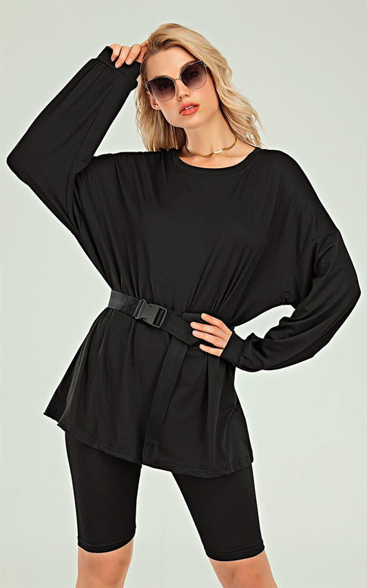 Oversized Top And Cycling Shorts Co Ord Set Loungewear In Black