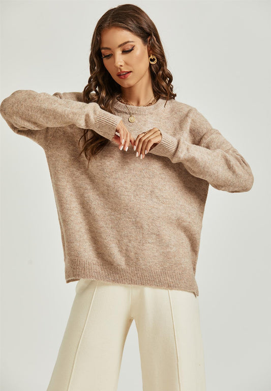 High Low Side Split Jumper Top In Beige