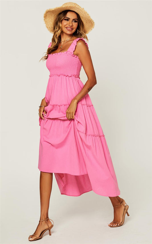 Hem Detail Tiered Maxi Dress In Fuchsia Pink