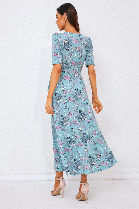 Floral Print Jersey Midi Dress In Blue