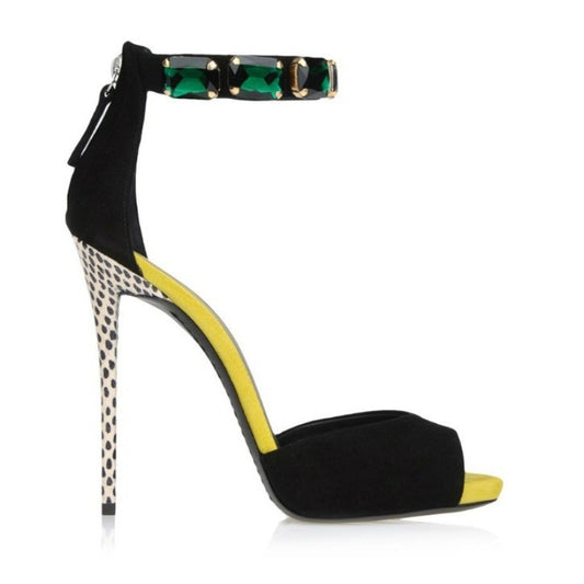 Sparkling Gemstone Peep-Toe High Heel Sandals