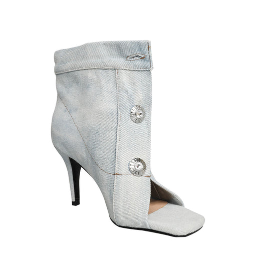 Cowboy Denim Peep Toe Stiletto Boots