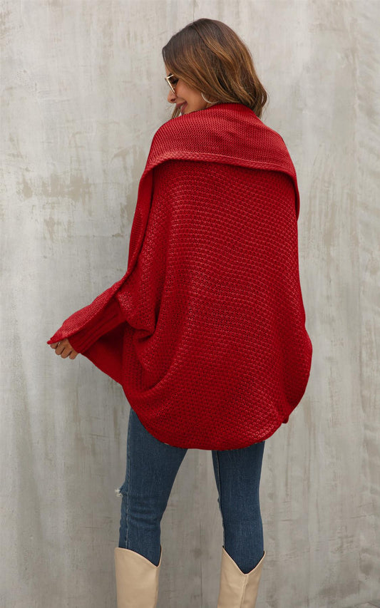 Chunky Pleat Oversized Cardigan In Dark Red