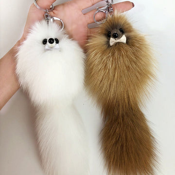 Cute Fox Fur Ball Bag Charm Keychain Accessory