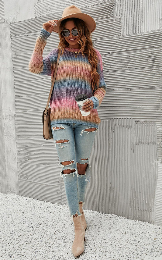 Rainbow Jumper Top In Pink Blue Yellow Purple Mix